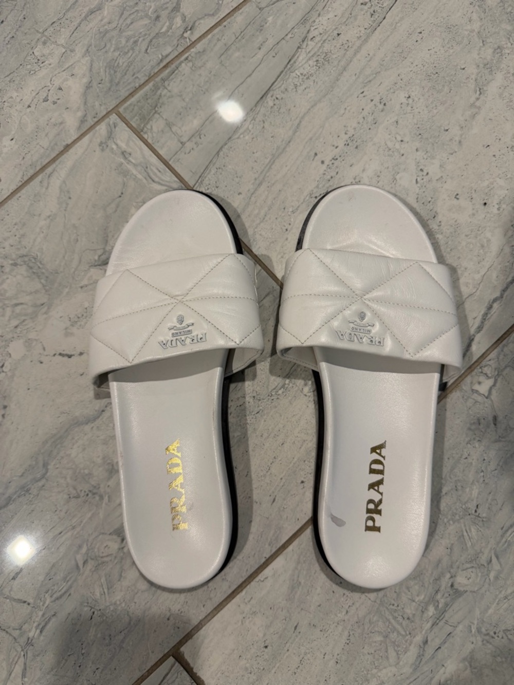 Prada White Quilted Leather Slide Sandals - Picture 2 of 4
